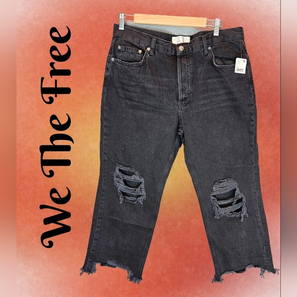 We The Free Womens Denim Jeans Sz 31x24 Black Destroyed Cropped Grunge Punk Goth - Picture 1 of 10